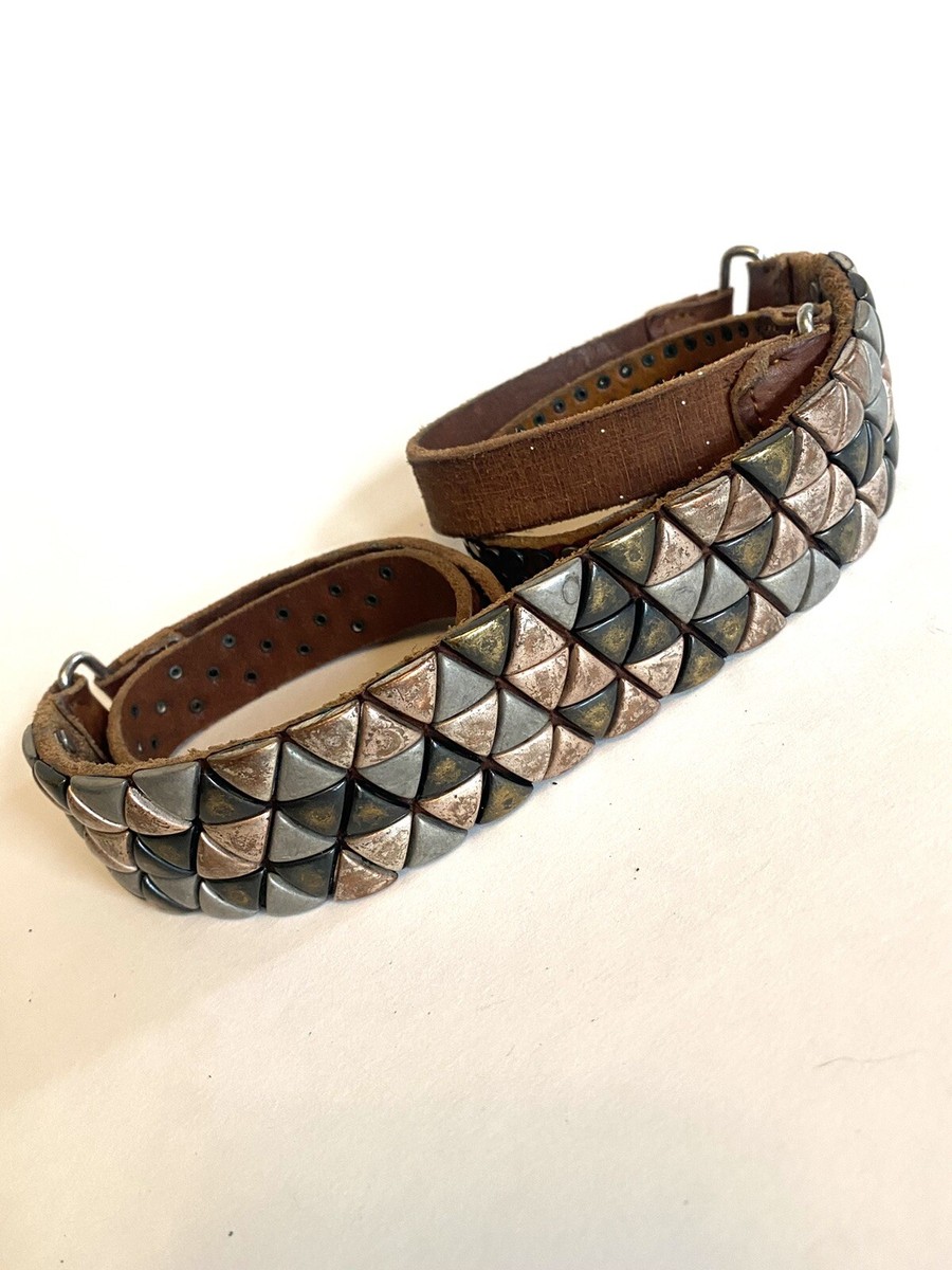 Brwn Boho Diesel Vintage leather studded Rivets belt Woman's