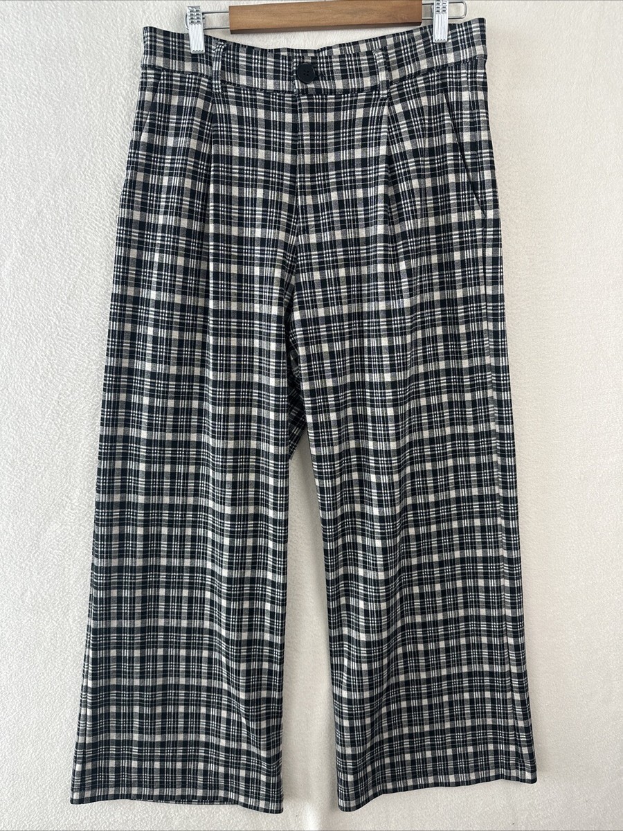 Bohme Wide Leg Pleated Pants Womens Size Large Plaid High Rise Trousers