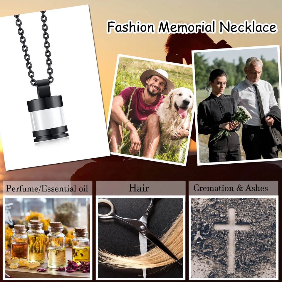 Hombre Collar Colgante Caja de Vidrio Cenizas Urna Soporte Cremación Memorial Regalo Foto 4 de 4