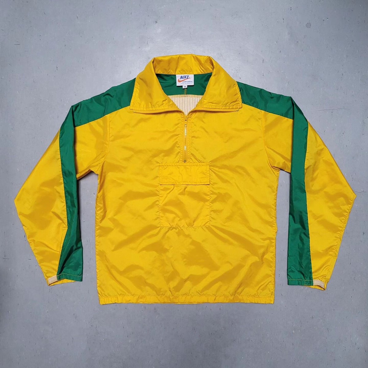 70s 80s NIKE Windbreaker 1/4 Zip Anorak Pullover Pant Set Yellow 