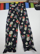 Zara women high waisted floral pants ankle relaxed fit baggy size XS tie cuff