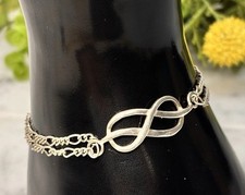 Vtg Sterling Silver 925 Double Link Chain Fixed Infinity Charm Bracelet 7  L