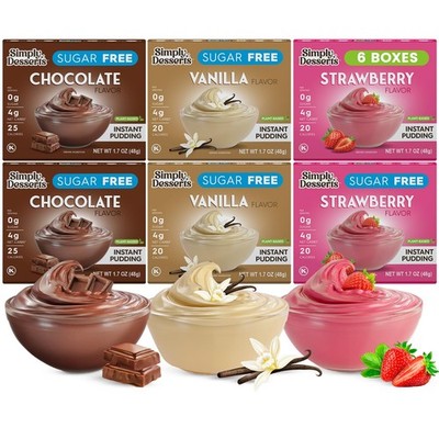 Sugar-Free Instant Pudding 6-Pack: Vanilla, Strawberry, Chocolate, Keto, Vegan