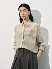 2026 Striped Casual Shirt Womens Lapel Collar Long Sleeve Shirt CASUAL BLOUSE