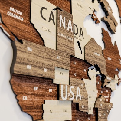 Multilayered 3D Wooden World Map, Travel Map with States and Capitals, Wall D...