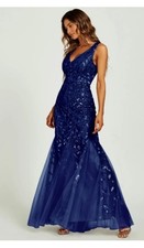 Size L FS Collection V Neck Sequin Leaf Embroidered Maxi Dress Bridesmaid Ball