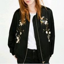 Zara Satin Floral Embroidered Bomber Jacket- Size M