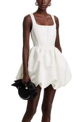 white christmas dresses Minerva Lace-Up Bubble Hem Corset Micro Mini Dress in White