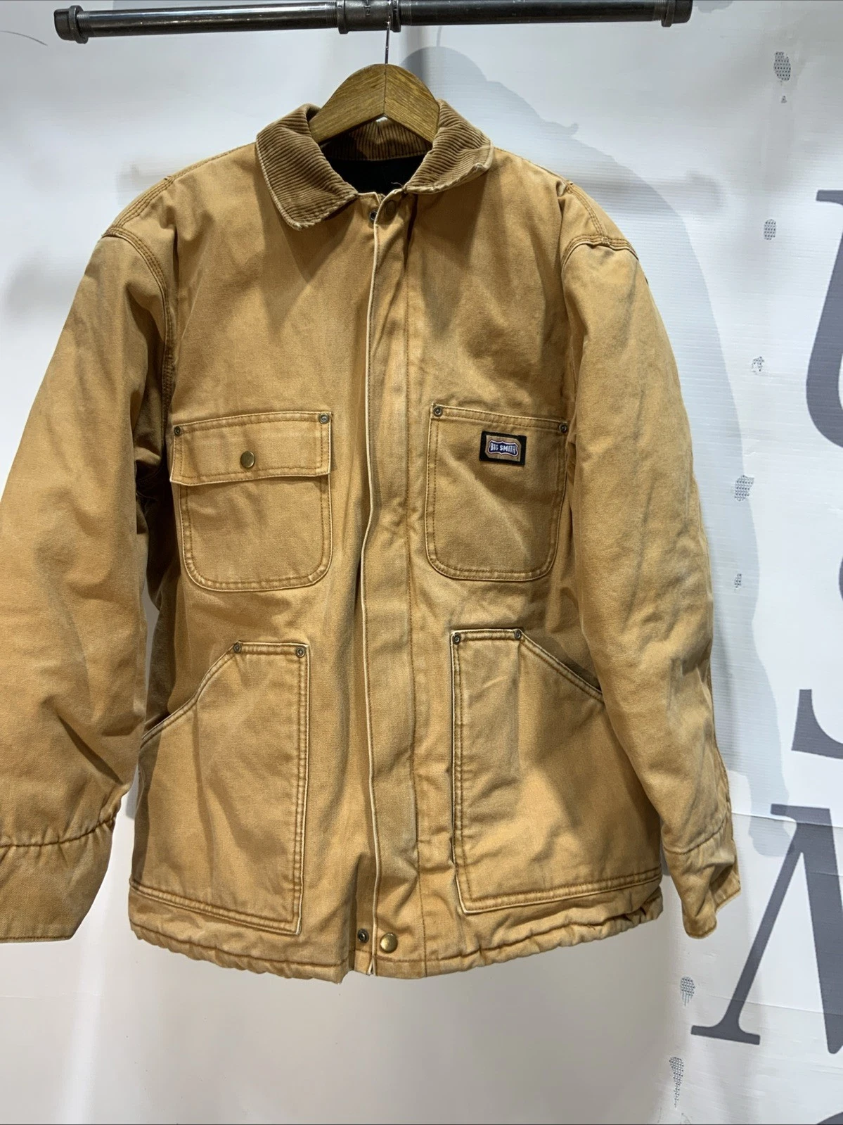 Mens Big Smith Brown Canvas Insulated Zipper Front Work Jacket Size Medium