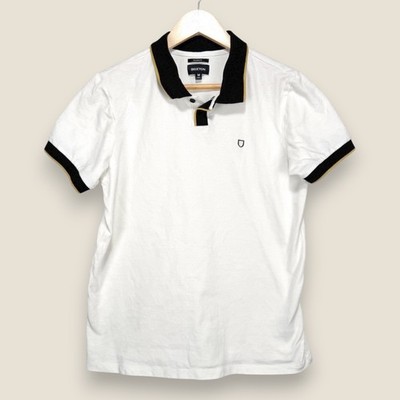 Brixton Tailored Fit Polo Shirt Men Medium White Black Piping 100% Cotton Knit