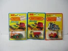 Matchbox Lesney Superfast SF12 Big Bull, SF15 Forklift, SF26 Site Dumper, carded