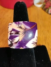 Bold Block Purple Marbled Hawaiian plastic statement ring 7