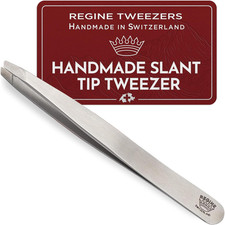 Professional Tweezers Slant Tip - Etched Tip Brow and Eyebrow Tool for Men and W