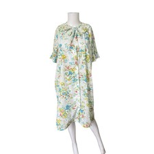 Vintage Smart Time Floral Housecoat Snap Button Pleated Collar Womens Size 10