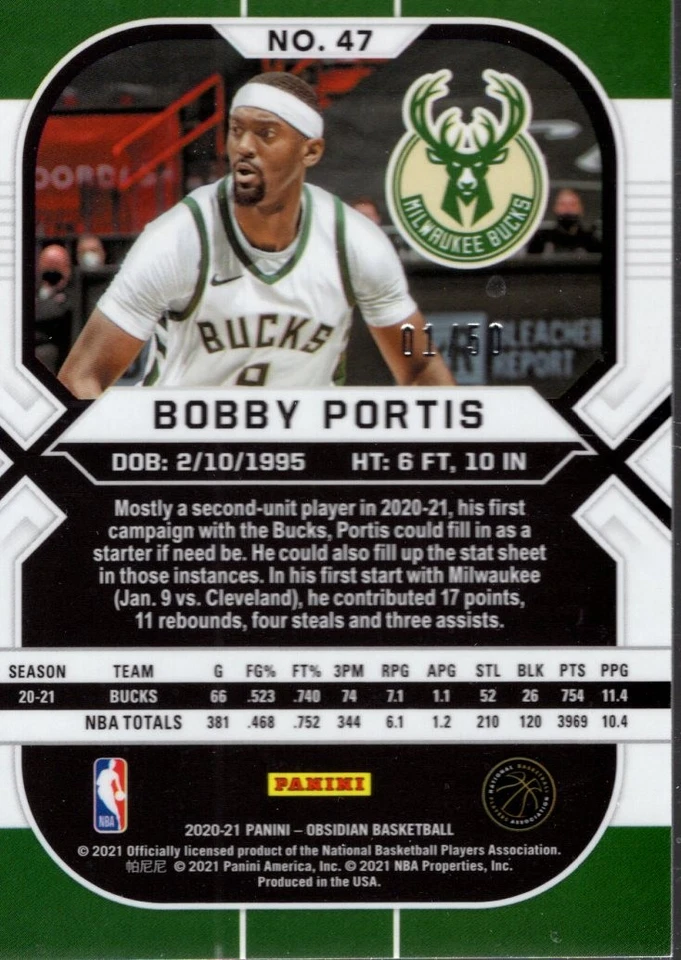 2020-21 Panini Obsidian Electric Etch Orange #47 Bobby Portis /50 - BSK - Image 2 of 2