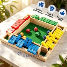 2-4 Players Shut the Box Dice Game, Wooden Board Table Math Game with 8 Dice A