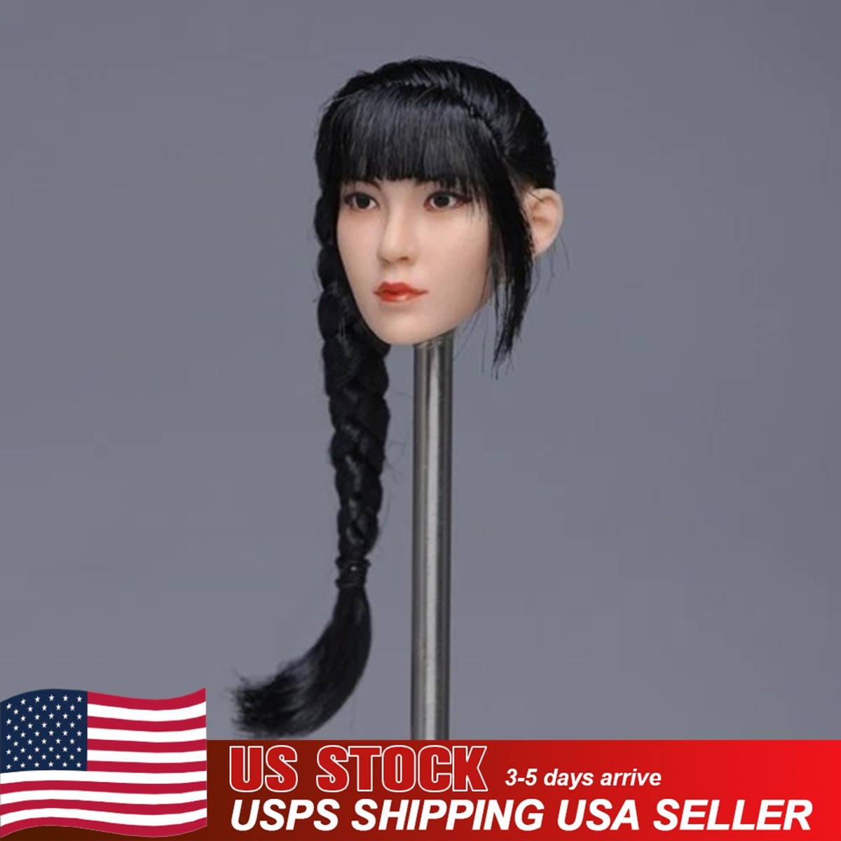 YMTOYS 1/6 Female Soldier Head Sculpt Black Hair Single Braid Fit 12inch Figure