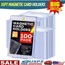 100Pack Magnetic Trading Sports Card Holders 35pt One-Touch Hard UV Protection⭐