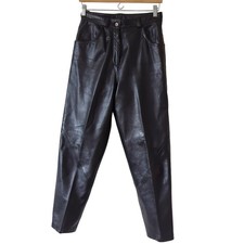 Vintage 80s Black Genuine Leather Pants Womens 10 28" High Rise Straight Taper