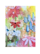Aceo By Kenna Original Painting Watercolour Cottage Flowers 2.5” X 3.5” Signed
