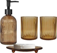 Amber Glass Bathroom Accessories Set 4Pcs Soap Dispenser Toothbrush Holder 4Pc