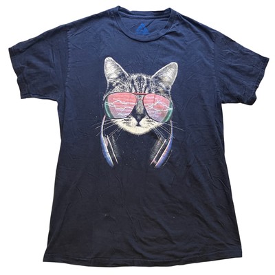 Cat Shirt Womens Medium Trippy Psychedelic Headphones Streetwear Festival