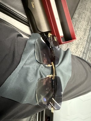 Cartier Santos Rimless Square Sunglasses Gradient Black Lenses Gold Metal 145