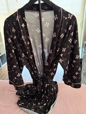 Black and Pink Butterfly Print Robe with Belt