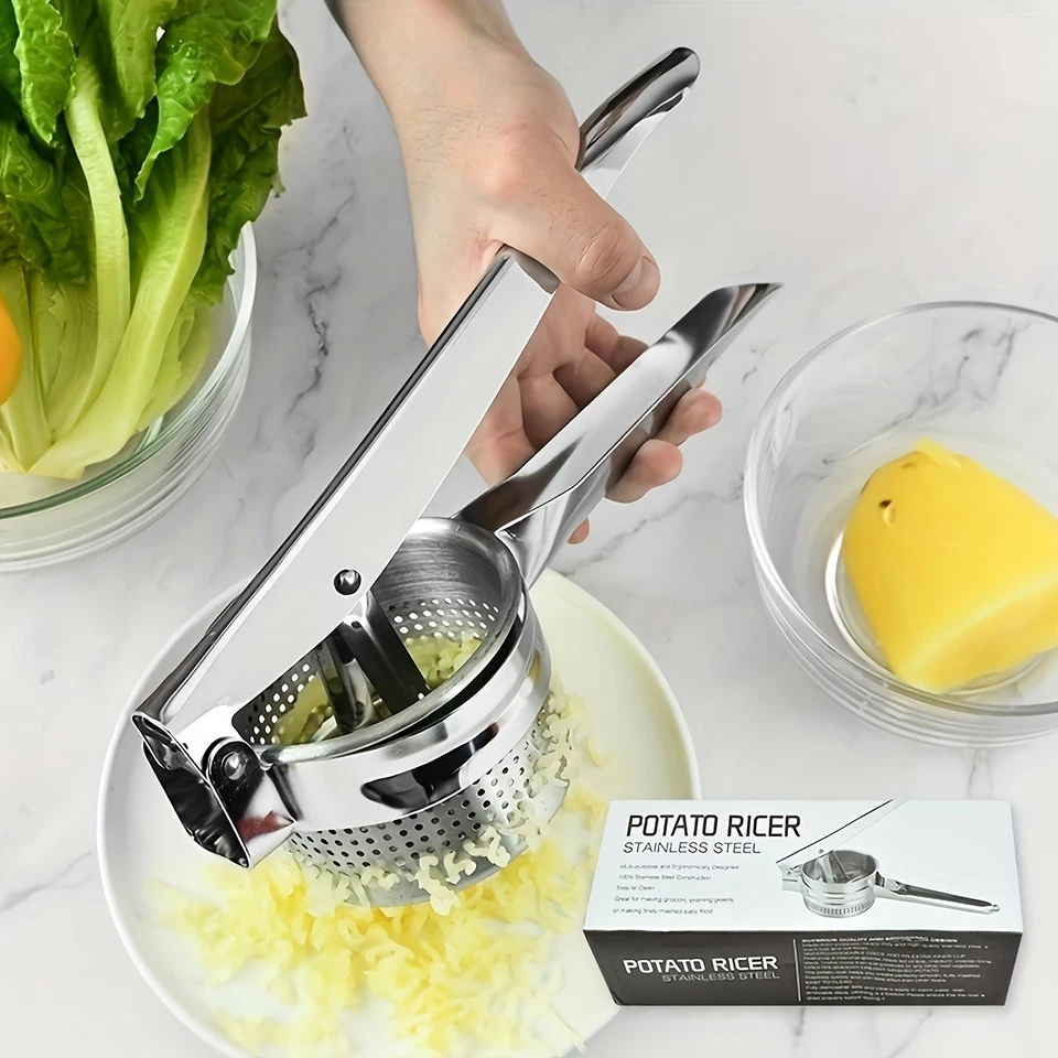 Prensatelas de patatas de acero inoxidable machacadora - Prensa, tritura y arroz sin esfuerzo Foto 2 de 4