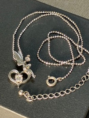 Disney Tinkerbell Silver Necklace Heart Pendant Cubic Zirconia Charm