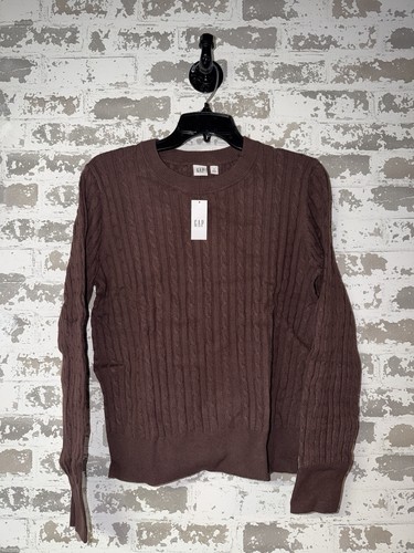 NWT! GAP CashSoft Cable-Knit Crewneck Sweater - Brown Size Medium