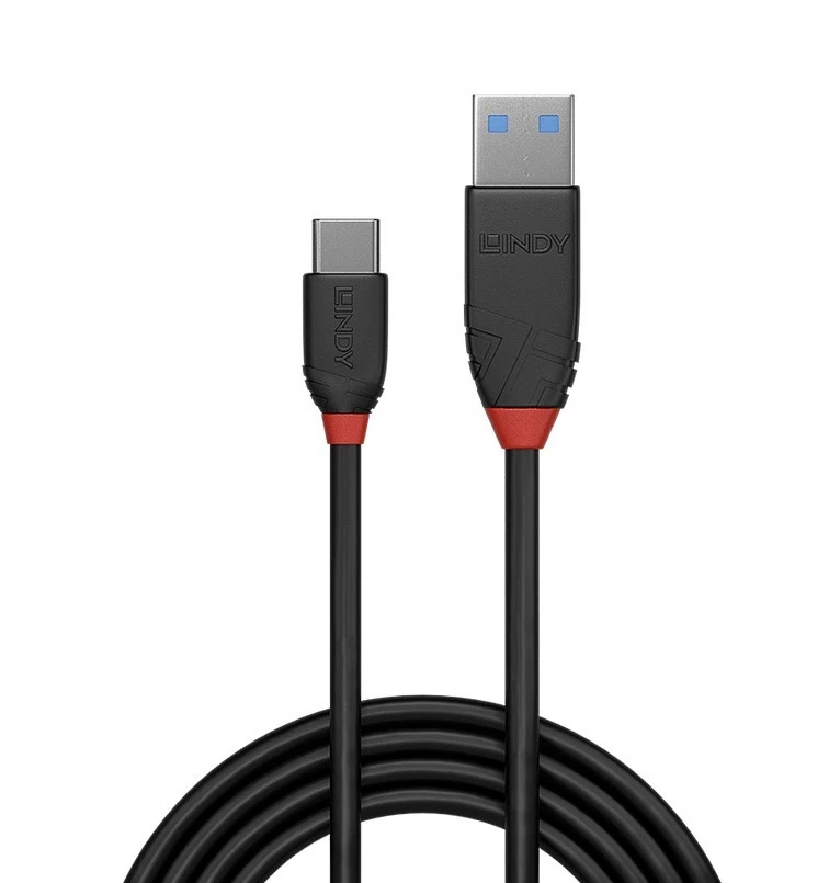 LINDY 1m USB 3.2 Typ A an C Kabel, 10GBit/s, Black Line, 3A - Bild 2 von 2