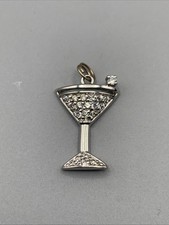 925 Stamped Sterling Silver Champagne Glass Cubic Zirconia Charm