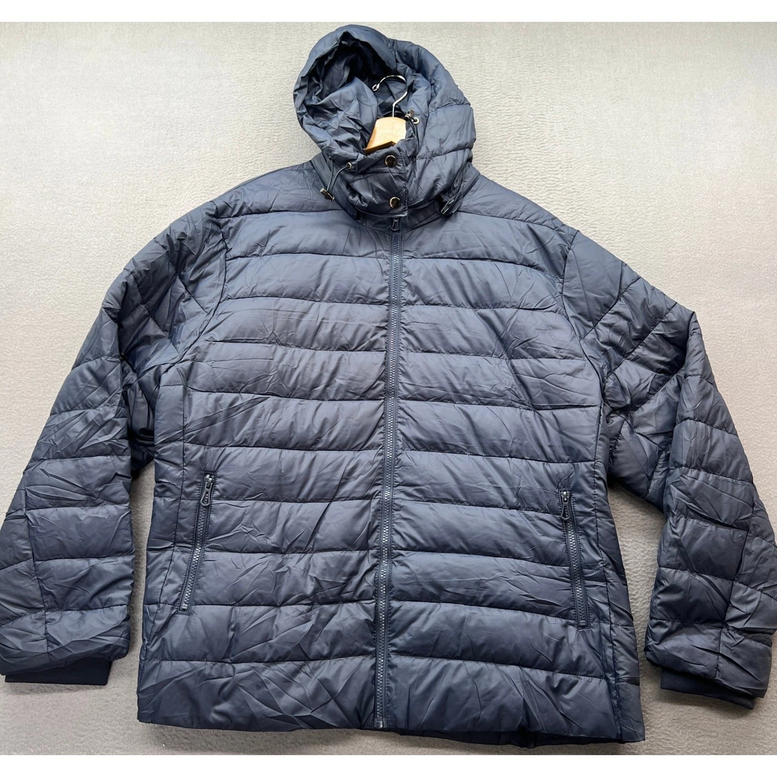 TDYPCI Jacket Womens Sz 3XL Navy Blue Puffer Hood Full Zip Lightweight Casual
