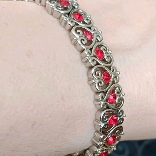 Cookie Lee Silver-tone  Scrollwork With Red Cryst… - image 8