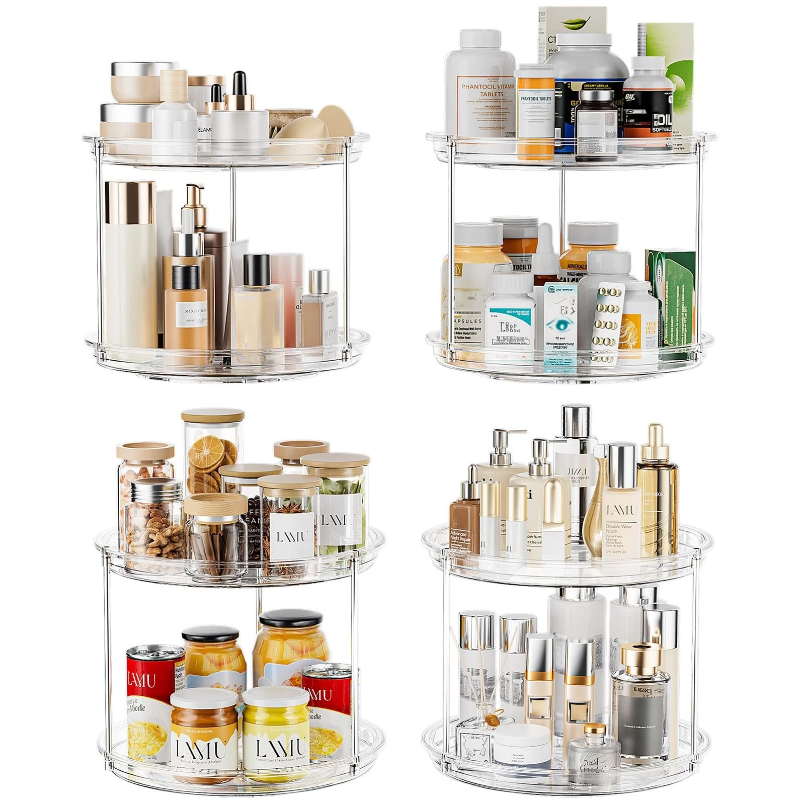 2 Tier Lazy Susan Turntable Organizer for Cabinet, 9'' Rotating Spice Rack fo...