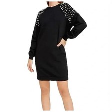 Express Pearl Embellished Shoulder Sweater Dresss Black Size Small
