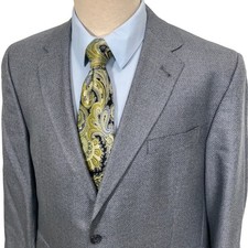 Hart Schaffner Marx Gold Trumpeter Blazer Mens 46L Gray Blue Micro Check Jacket
