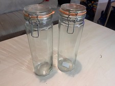 2x Glass Spaghetti Jars Vintage Food Preserving Container Orange Seal