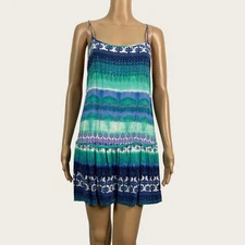 One Clothing SMALL Juniors Blue Purple Green Tie Dye Print Mini Short Sun Dress