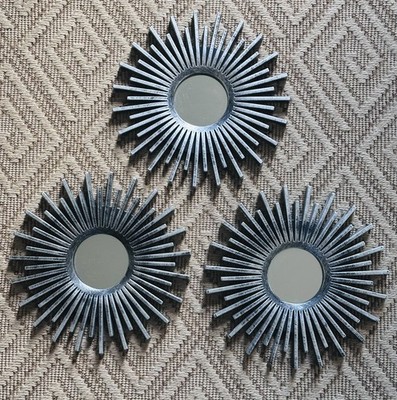 Set Of 3 Silver Sunburst Mirrors Wall Decor Starburst  10 