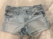 Girls Size 10 GAP Shortie Jean Shorts Cut Offs Light Acid Wash Adjustable Waist