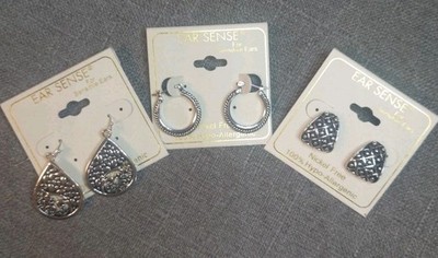 Ear Sense Nickel Free Hypo Allergenic Earrings  3 Pair