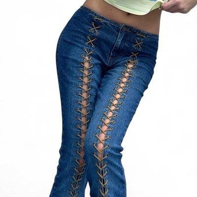 Mudd Lace Up Front Flare Jeans 5 Low Rise Bareback Hip Hugger