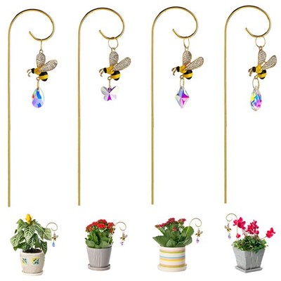 4pcs Bumble Bee Crystal Suncatchers with Small Trellis for Potted Plants Indo...
