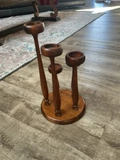 VTG Mid Century Modern 5 Light Hand Turned Wood Candelabra Candleholder 15" Tall