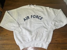 Vintage US Air Force Sweatshirt Crewneck Spell Out Military Gray Jerzees M USA