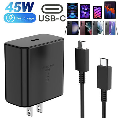 45w Type USB-C Super Fast Wall Charger 6FT Cable Fits Samsung Galaxy S20 S21 S22