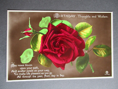 1927 Geburtstagsgruß Postkarte RP Rote Rose Mai Rosen Blüte Vers Drehkarte