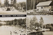 27408 Photo Ak Biehain Kr. Niesky Outdoor Pool Tent Space Konsum Restaurant 1971